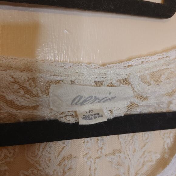 Aerie Size Medium M Sheer See Through Lace Ivory White Elegant Girly Blouse - Picture 6 of 8